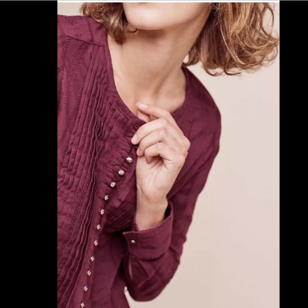 Maeve Gelise Button Pleated Pintuck Maroon Blouse - Picture 2 of 8